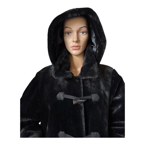 Vintage 90s dennis basso faux fur coat Toggle button & removable hood size large - Picture 3 of 17
